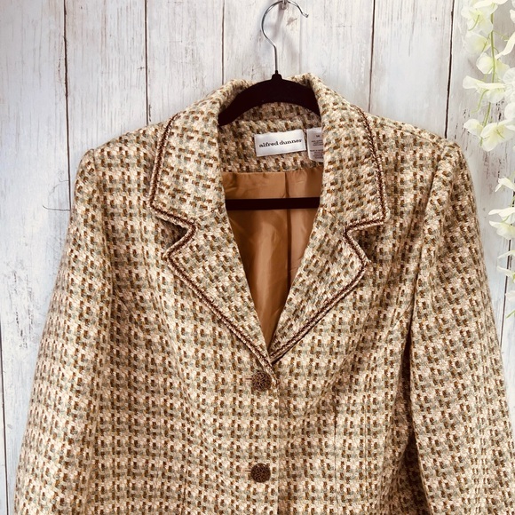 Vintage Alfred Dunner Blazer Tweed Women's 14 Tan Brown With Front Pockets - Picture 3 of 12